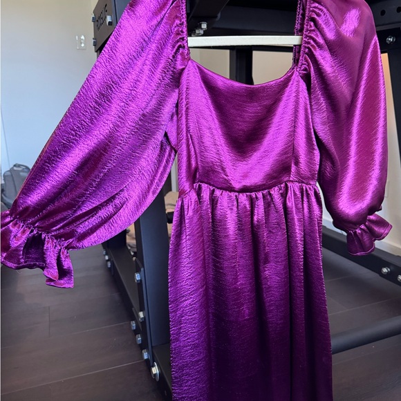 Pink Blush Magenta Satin Square Neck Babydoll Maternity Mini Dress size small - Picture 5 of 6